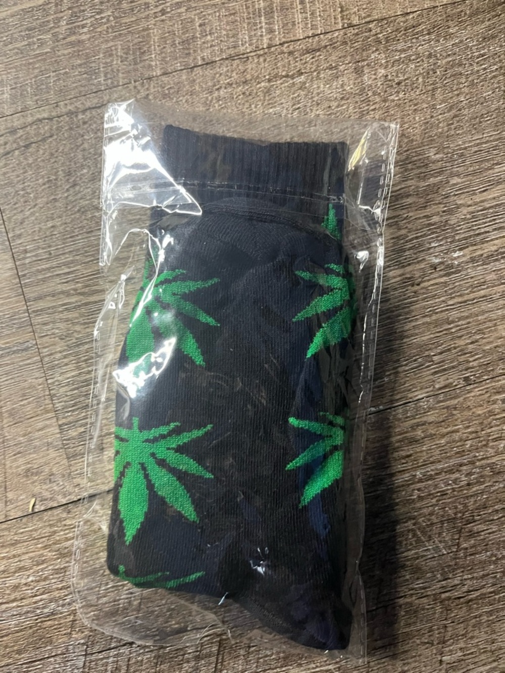 Black Socks with Green Leaf Pattern - Men's Fashion Crew Socks